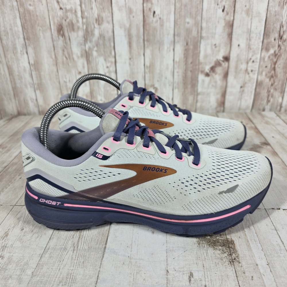 Brooks Ghost 15 Womens Running Shoes 8.5 B Oyster Alloy Pink 1203801B492